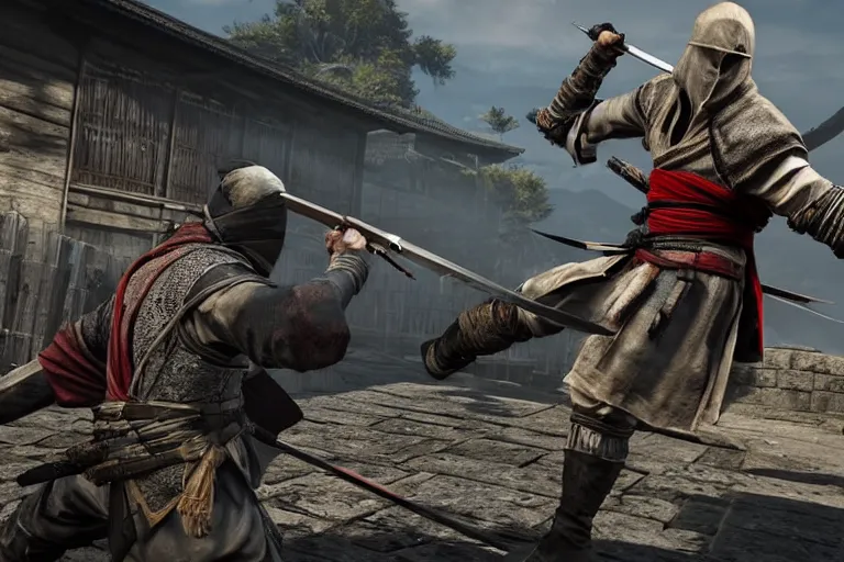 Prompt: Ingame Screenshot of Assassins' Creed 6: Tokyo Shinobi, for ps5, Dark, Highly Detailed, Feudal era Japan, Shinobi, Ninja, Tokyo, Ghost of Tsushima and Sekiro as references, Wielding Kunai, Unreal engine 5, HD, Ultra Graphic settings, 8k, GTX 3090, 🔥 😎 🕹️ 👀 :2 ,Ninja, Stealth, Shinobi, Smoke :6