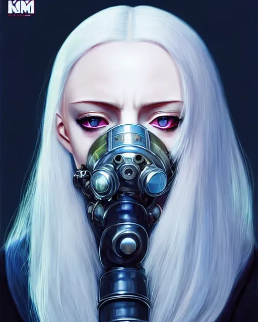 Image similar to white haired cyborg sophie turner wears gas mask octopus chimera, fine detail!! anime!! realistic shaded lighting!! poster by ilya kuvshinov katsuhiro otomo ghost in the shell, rutkowski giger villeneuve artgerm garmash and rob rey