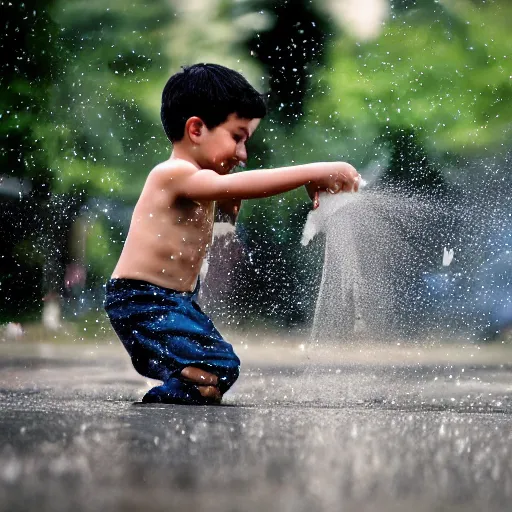 Image similar to a boy throw water to a beautiful flower