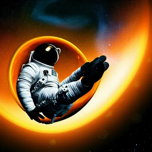 Image similar to astronaut falling into a interstellar black hole