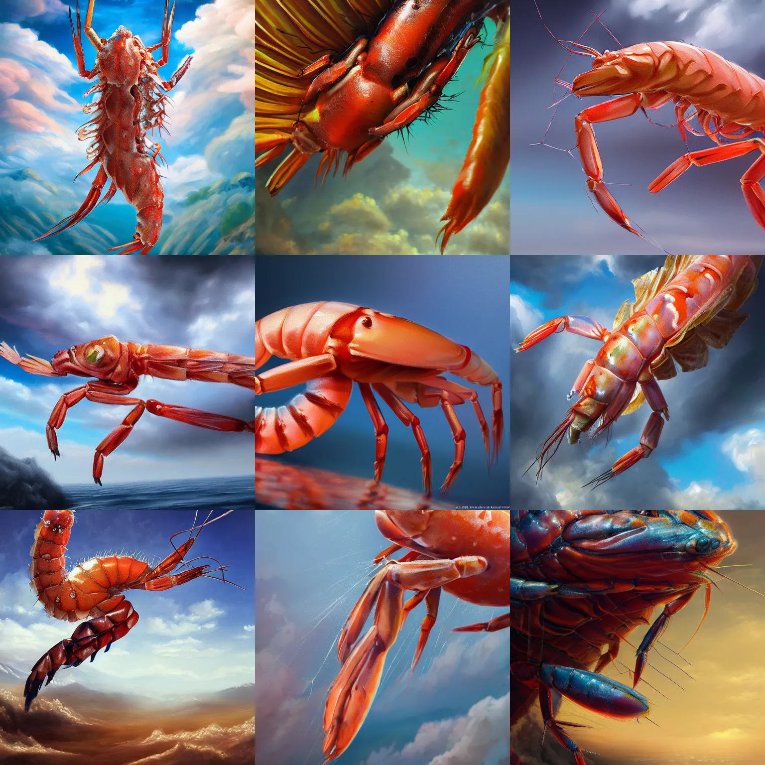 Prompt: ultra realist and ultra intricate detailed soft painting of a shrimp, from the waist up, symmetry features, volumetric clouds, tropical , artstation, unreal render, depth of field