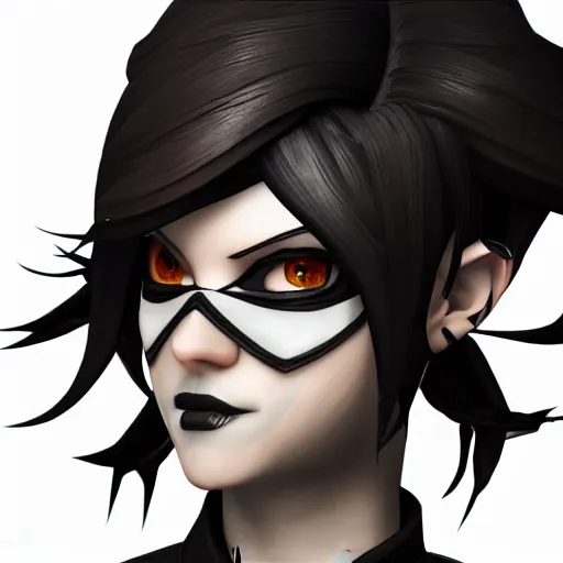 Prompt: a 3 d render of tracer from overwatch but in a gothic style, wearing black lipstick and black eyeliner, 4 k, detailed,