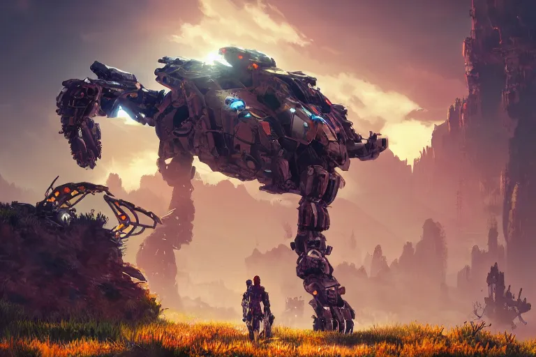 Image similar to stalker machine mecanical creature robot of horizon forbidden west horizon zero dawn bioluminiscence global illumination ray tracing hdr fanart arstation by ian pesty and alena aenami artworks in 4 k