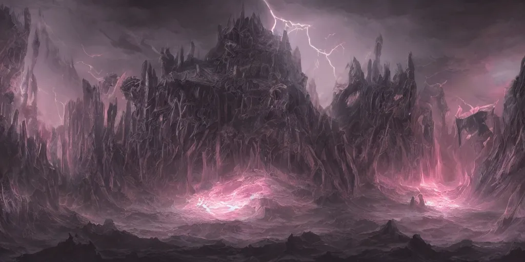 Image similar to an evil villain's lair, digital art, hyperrealistic, illustration, fantasy, 8 k, dramatic, lightning, trending on artstation, detailed