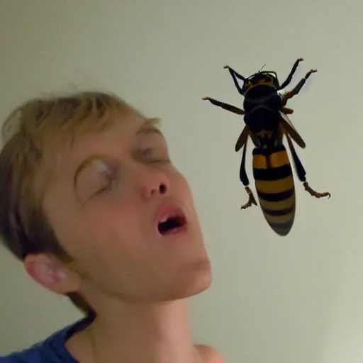 Prompt: There is something insane in my room, wasp attack on a human