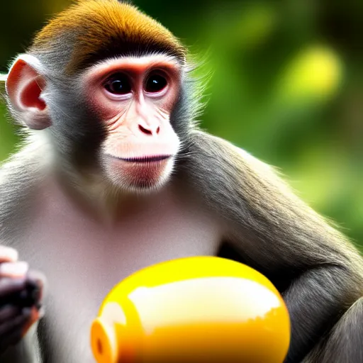 Image similar to monkey drinking water at McDonald’s, 4k, 8k, realistic,