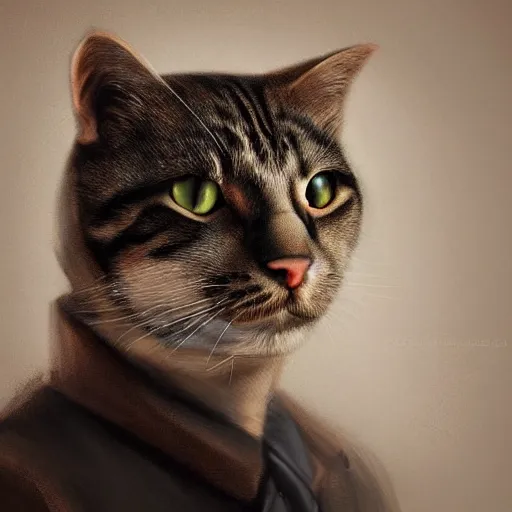 Prompt: a realistic portrait of a man who looks a little like cat, artstation artist