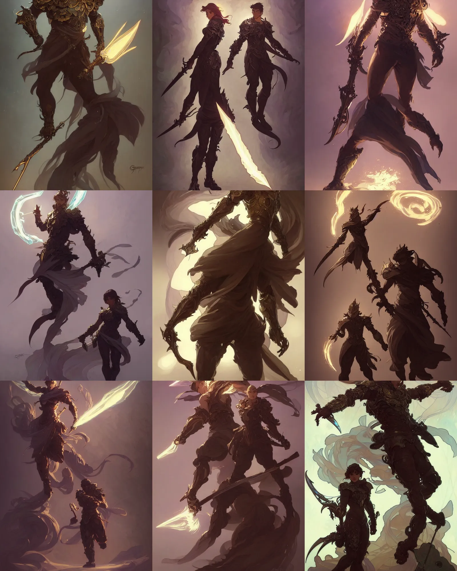 Image similar to a character concept art by illustrator at riot games!! by artgerm, greg rutkowski and alphonse mucha. arcane!! t pose, full body!! clear portrait of a lonely attractive man in heavy armor!! fantasy weapon!! light effect. hyper detailed, glowing lights!! intricate, elegant, digital painting, artstation, smooth, sharp focus