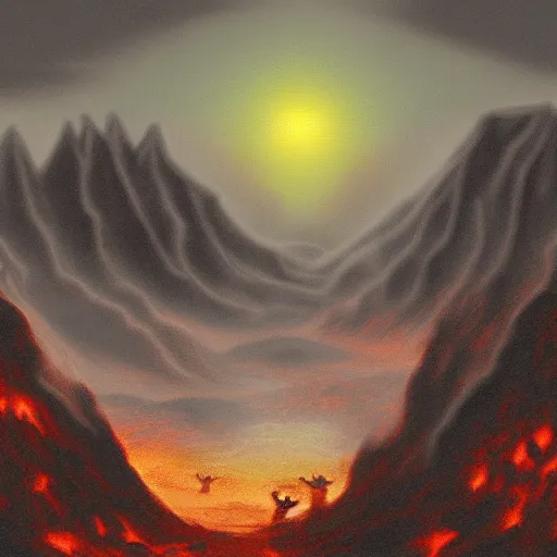 Prompt: digital painting of a hellish landscape from dante's inferno