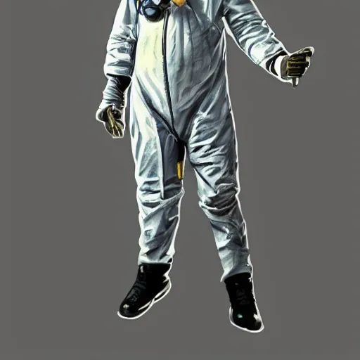 Prompt: A fullbody illustration of Morgan Freeman wearing the Hazardous EnVironment suit from half-life 2