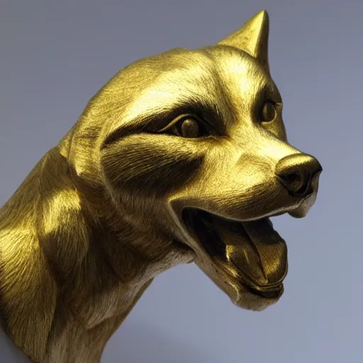 Prompt: gold sculpture of a husky, highly detailed, engraved