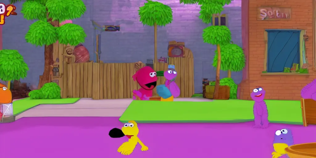 Image similar to Screenshot from “Barney vs Sesame Street” for the PS2