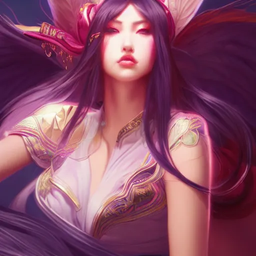 Prompt: perfectly - centered - portrait of ahri from league of legends, intricate, highly detailed, digital painting, artstation, concept art, smooth, sharp focus, illustration, unreal engine 5, 8 k, art by artgerm and greg rutkowski and alphonse mucha