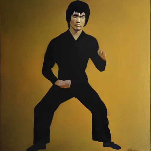 Prompt: portrait of Bruce Lee painted in the style of Andrew Wyeth moody dark