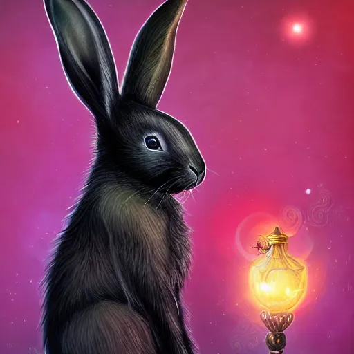 Prompt: fantasy cute black rabbit portrait, colorful background, fantasy art, concept, art, computer art, high detail, 4 k