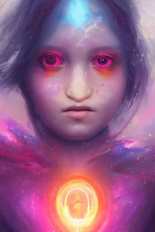 Image similar to a fancy portrait of young celestial child in a colourful portal to another dimension by greg rutkowski, sung choi, mitchell mohrhauser, maciej kuciara, johnson ting, maxim verehin, peter konig, bloodborne, 8 k photorealistic, cinematic lighting, hd, high details, dramatic, dark atmosphere, trending on artstation