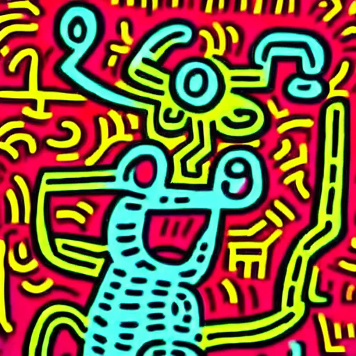 Prompt: a wheaten terrier in the style of Keith haring 90s colors