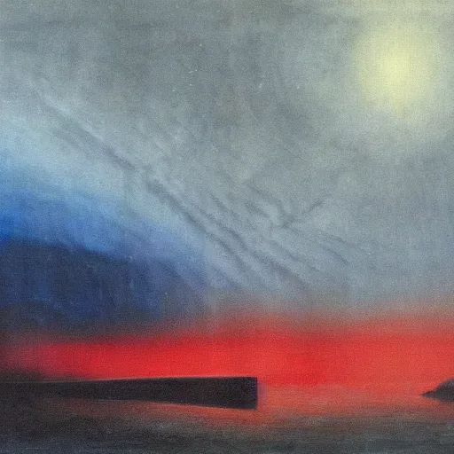 Image similar to the epic abstract painting'blue arctic void with black and red aurora borealis above the black monolith ', by caspar david friedrich!!!, by rothko!!!, stunning masterpiece, trending on artstation