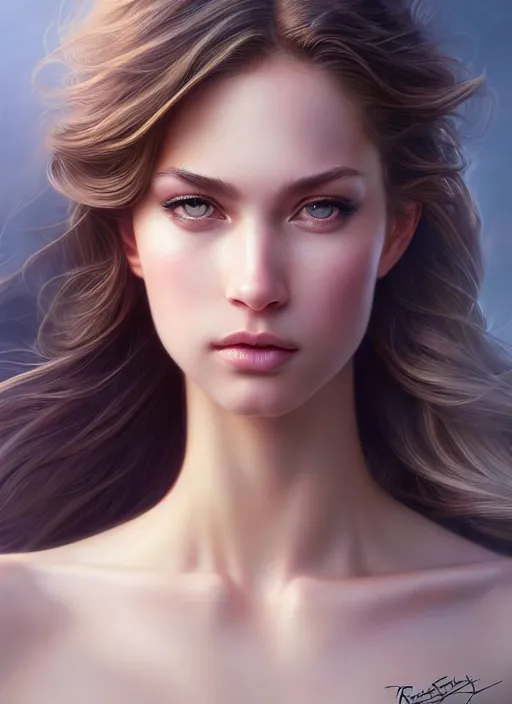 Image similar to a gorgeous female photo, professionally retouched, award winning, hyperdetailed, ray tracing, soft lighting, feather hair, realistic, smooth face, perfect eyes, wide angle, sharp focus on eyes, 8 k high definition, insanely detailed, intricate, elegant, art by artgerm and greg rutkowski and j scott campbell