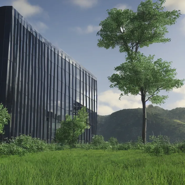 Prompt: a building in a serene landscape, nvidia rtx