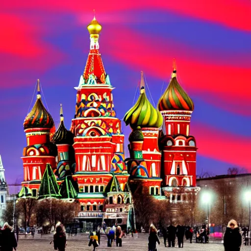 Image similar to high quality photo of Red Square in Moscow and nuclear explosion on background, highly detailed, 8k, professional