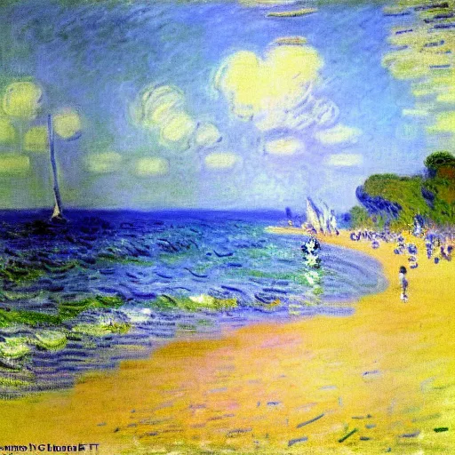 Image similar to Stunning post-impressionist painting of a day at the beach by Claude Monet
