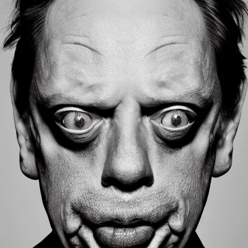 Prompt: a close - up portrait photo of steve buscemi cosplaying as a poison frog by erwin olaf