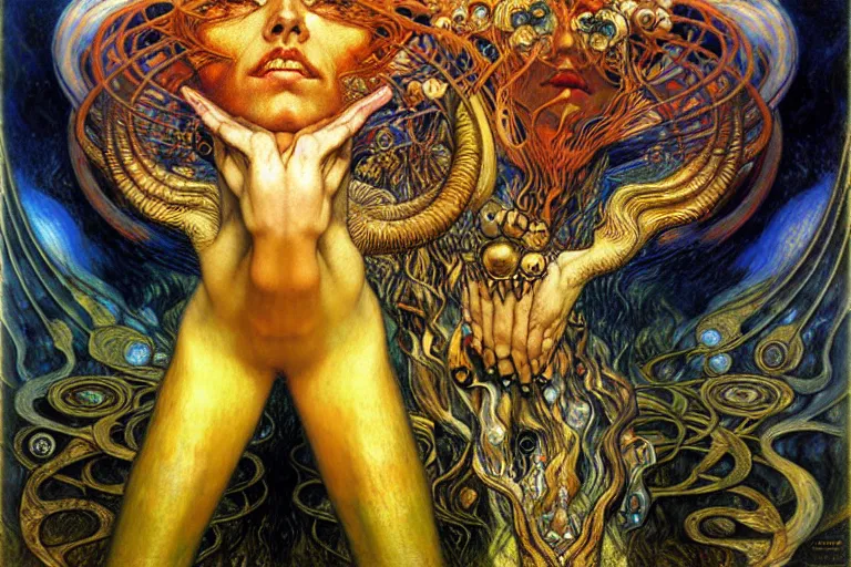 Image similar to Divine Chaos Engine by Karol Bak, Jean Delville, William Blake, Gustav Klimt, and Vincent Van Gogh, symbolist, visionary