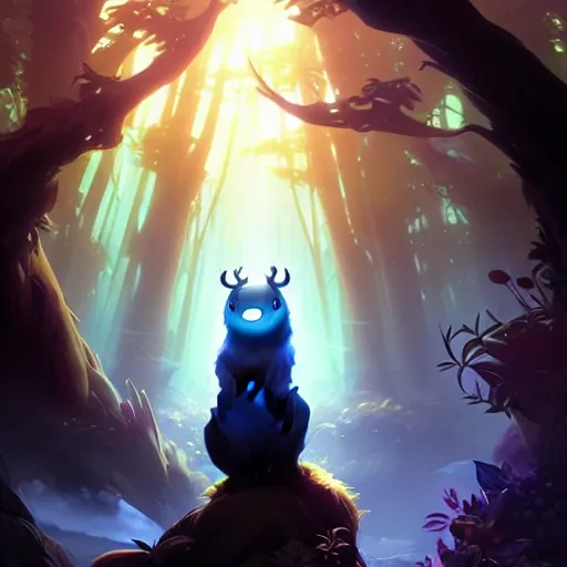 Image similar to Portrait of Ori and the blind forest, highly detailed, digital painting, artstation, concept art, sharp focus, illustration, art by greg rutkowski and alphonse mucha