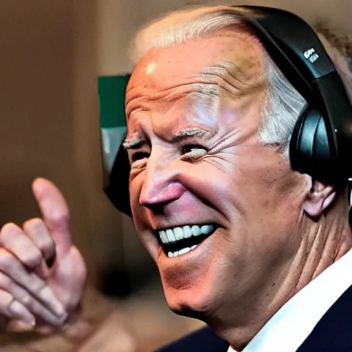 Image similar to joe biden wearing a gaming headset