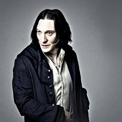 Prompt: Tom Hardy as Severus Snape, portrait, photography