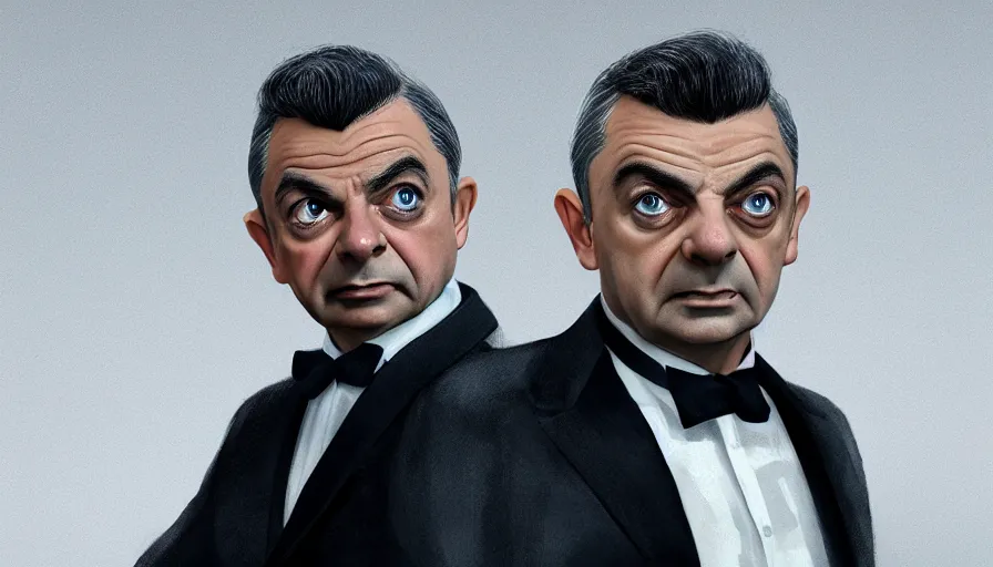 Prompt: Rowan Atkinson is James Bond, hyperdetailed, artstation, cgsociety, 8k