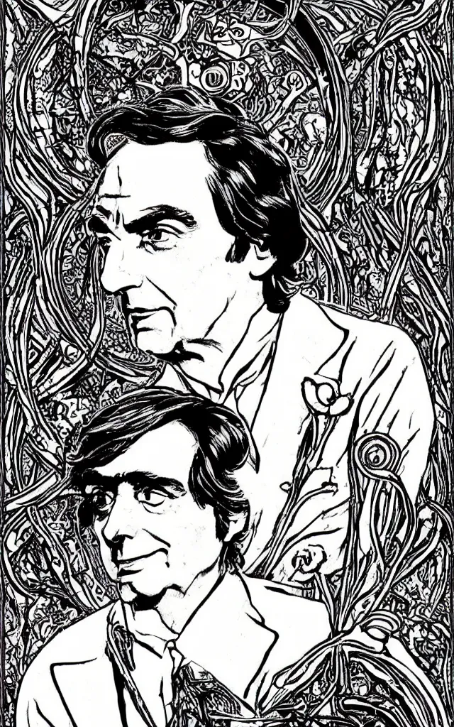 Prompt: carl sagan, in art Nouveau style.