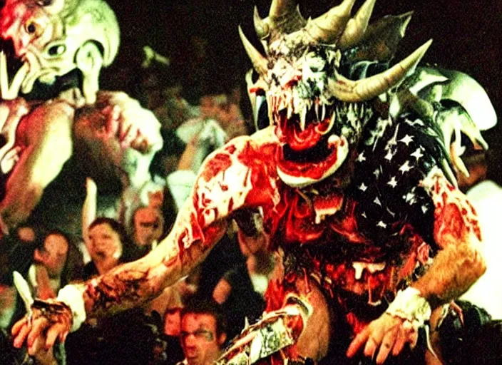 Prompt: publicity photo still of joe biden in gwar live on stage 1 9 9 8, 8 k, live concert lighting, mid shot