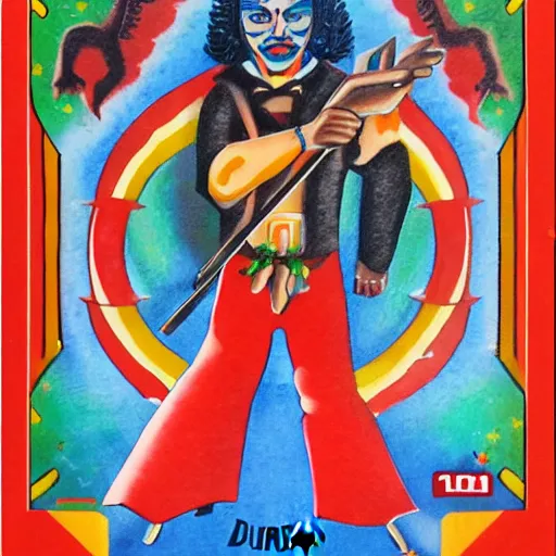 Image similar to loteria el diablito, studio photo