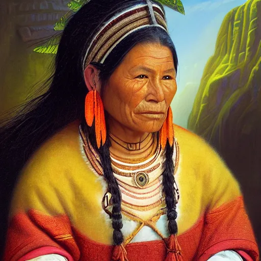 Image similar to portrait of an inca woman ( 3 5 ) from mesoamerica, an oil painting by ross tran and thomas kincade