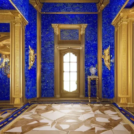 Image similar to grand hall in a mansion with lapis lazuli walls