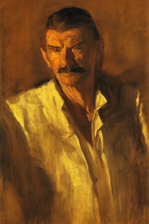 Prompt: hero portrait of a vince mcmahon in old egypt. masterpiece, dramatic light and shadow, saturated colors, ciaroscuro. painted by anders zorn