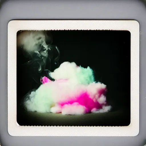 Image similar to polaroid of silverware that is made from cotton candy, smoke, and clouds, mix, DADA collage, texture, lomography, fashion neon light