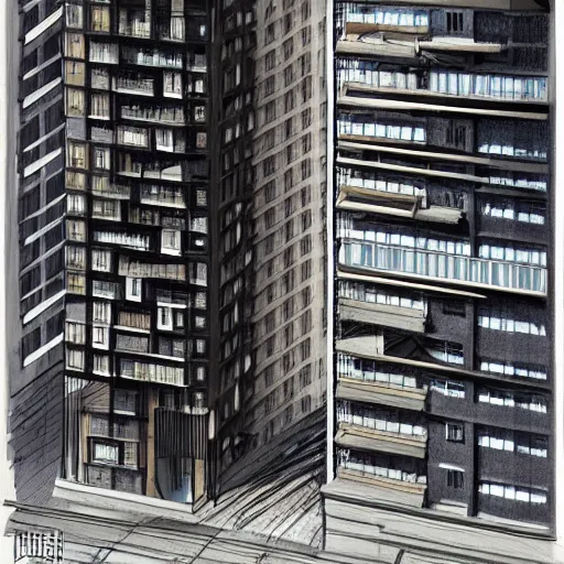 Image similar to cutaway drawing of a building, view on the different appartement, by studio muti