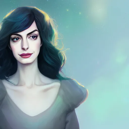 Image similar to a portrait of a beautiful Anne Hathaway witch, art by lois van baarle and loish and ross tran and rossdraws and sam yang and samdoesarts and artgerm, digital art, highly detailed, intricate, sharp focus, Trending on Artstation HQ, deviantart, unreal engine 5, 4K UHD image