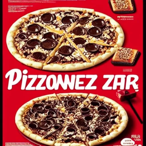 Prompt: advertisement for snickers chocolate pizza from pizza hut