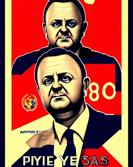 Prompt: anthony albanese in the style of cuban communist propaganda poster art in the year 1 9 8 7 ultra realistic, concept art, intricate details, highly detailed, photorealistic, octane render, 8 k, unreal engine. art by artgerm and magali villeneuve