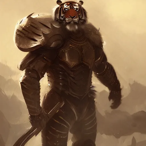 Image similar to commission portrait of a male anthro tiger wearing heavy combat armour.dramatic,character design by charles bowater,greg rutkowski,ross tran,hyperdetailed,hyperrealistic,4k,deviantart,artstation,professional photography,concept art