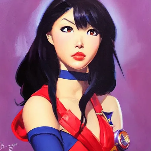 Image similar to greg manchess portrait painting of sailor mars as overwatch character, medium shot, asymmetrical, profile picture, organic painting, sunny day, matte painting, bold shapes, hard edges, street art, trending on artstation, by huang guangjian and gil elvgren and sachin teng