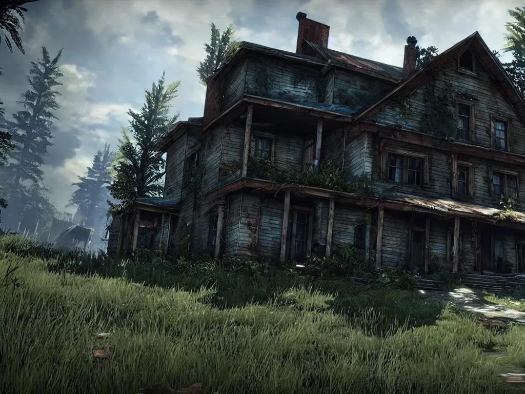 Prompt: a picture of a house, still from the last of us 2