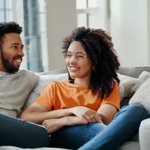 Prompt: a couple relaxing on a couch watching a movie