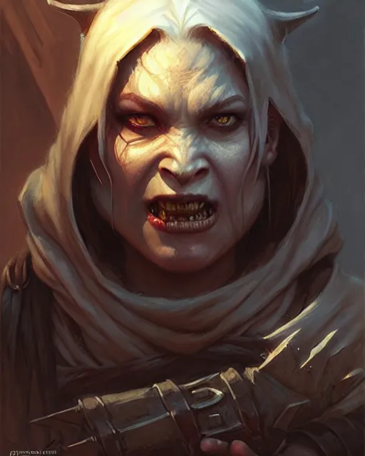 Image similar to a female orc rogue | | realistic shaded, dungeon and dragons, fine details, realistic shaded lighting poster by greg rutkowski, magali villeneuve, artgerm, jeremy lipkin and michael garmash and rob rey