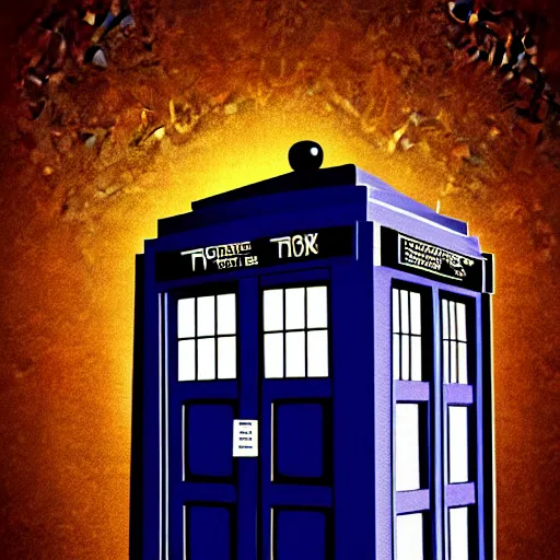 Prompt: the tardis encounters h. g. well's time machine, digital art.