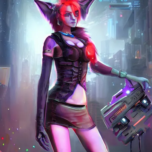 Image similar to cyberpunk fox girl